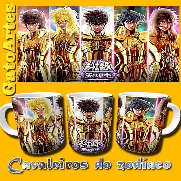 Caneca CDZ cavaleiros de bronze dourados